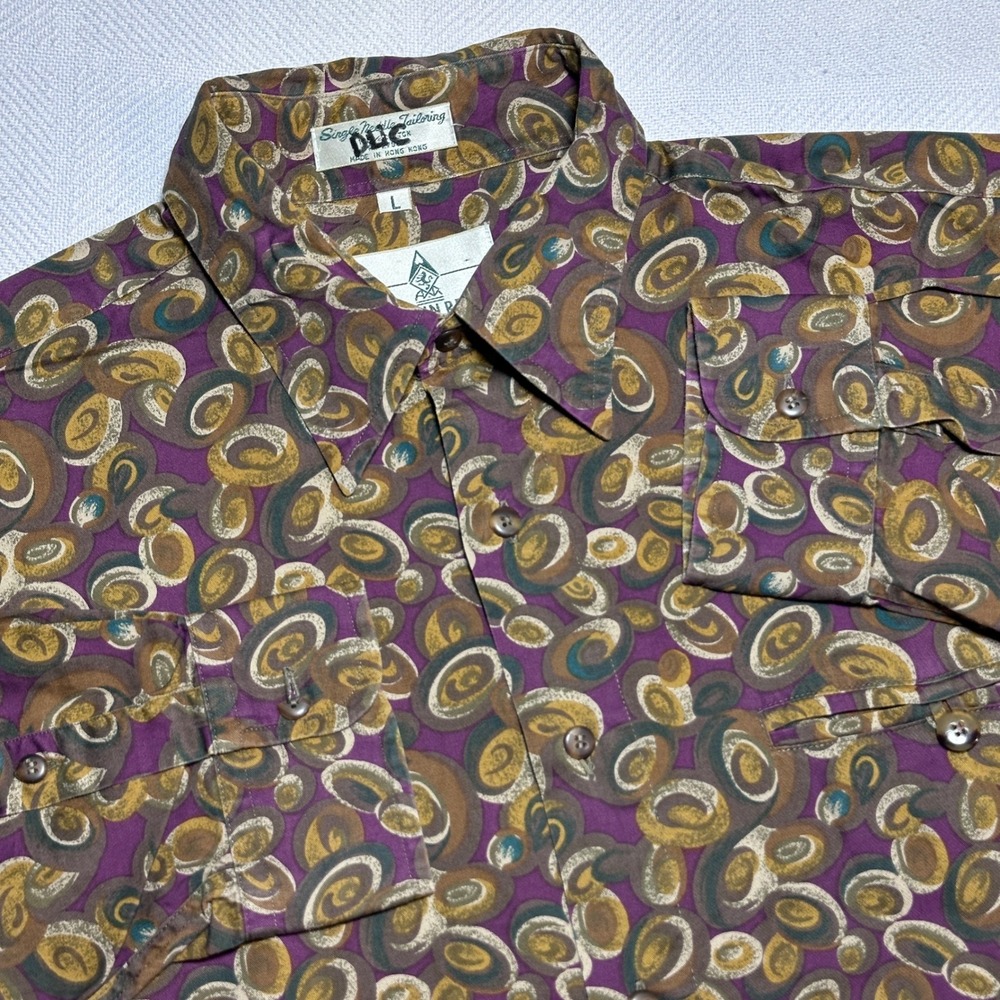 Vintage Austin Reed Button Up Shirt Mens Large Abstract Swirl Long Sleeve Purple